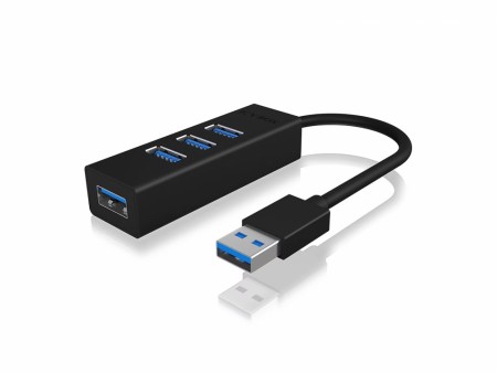 Icy Box USB 3.0 to 4 Port Type-A Hub, Svart