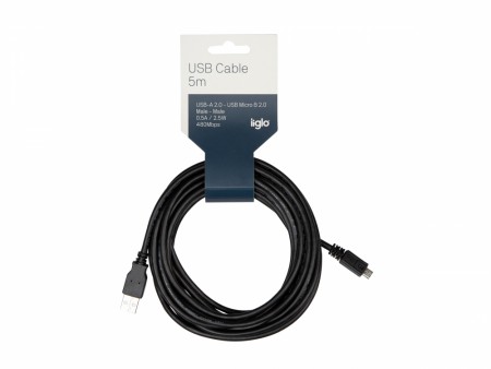 USB A til USB Micro-B kabel 5m sort